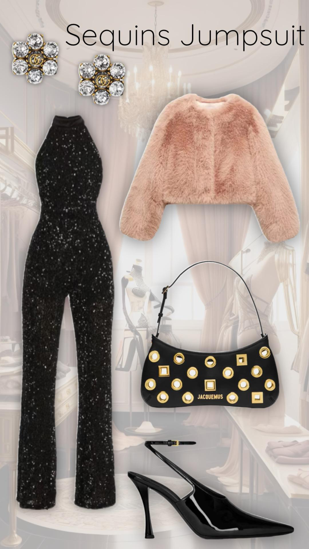 ALICE AND OLIVIA Women's Cataline Sequined Halter Jumpsuit In Black