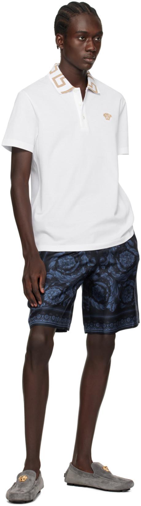 VERSACE Greca Short-sleeved Polo Shirt In Optical White