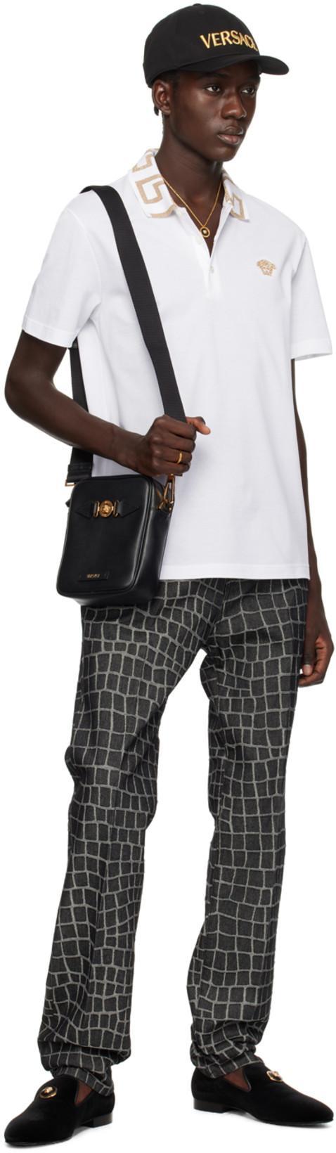 VERSACE Greca Short-sleeved Polo Shirt In Optical White