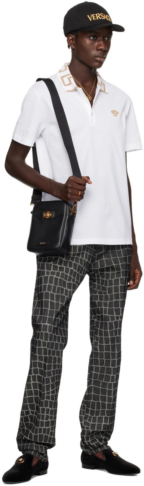 VERSACE Greca Short-sleeved Polo Shirt In Optical White