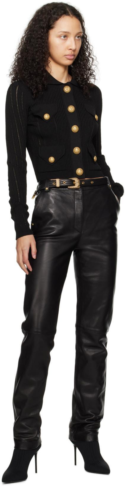 BALMAIN Ribbed Texture Knit Cardigan With Gold Buttons In Black