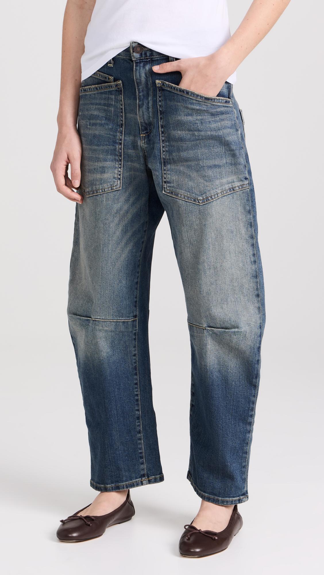 NILI LOTAN Shon Barrel Jeans In Classic Wash In Blue