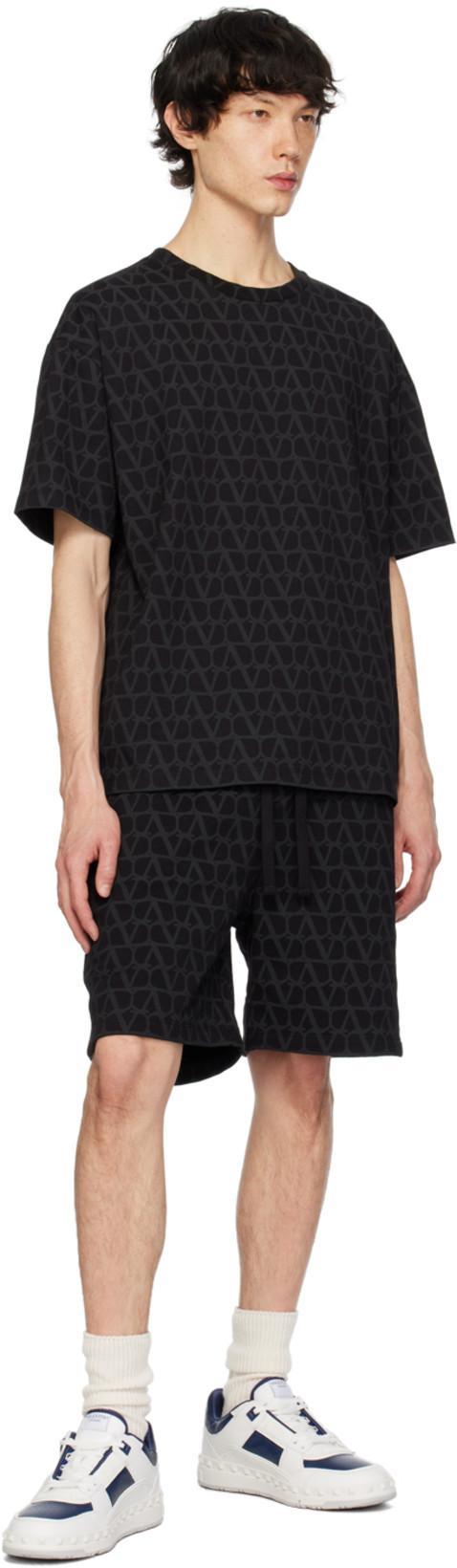 VALENTINO Canvas Iconograph Cotton T-shirt In Black