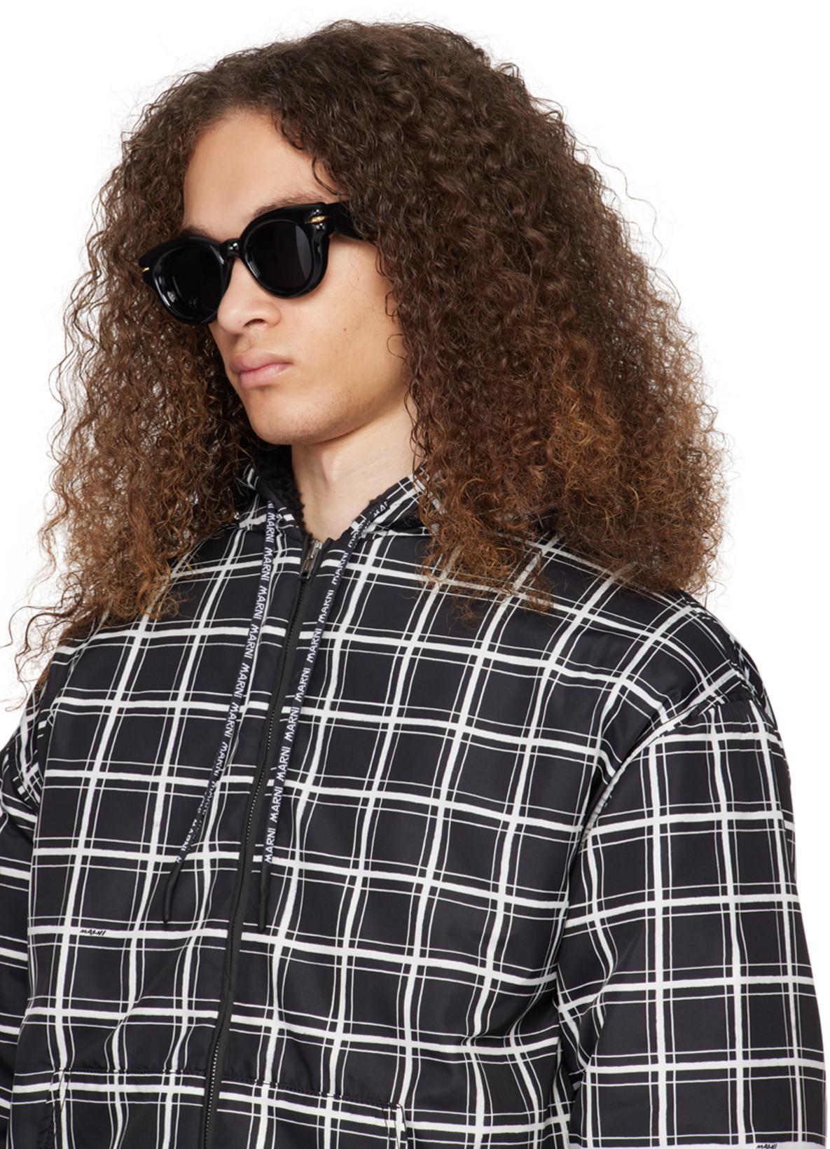 MARNI Cropped Puffer Jacket With High Collar And Grid Check Pattern In Multi