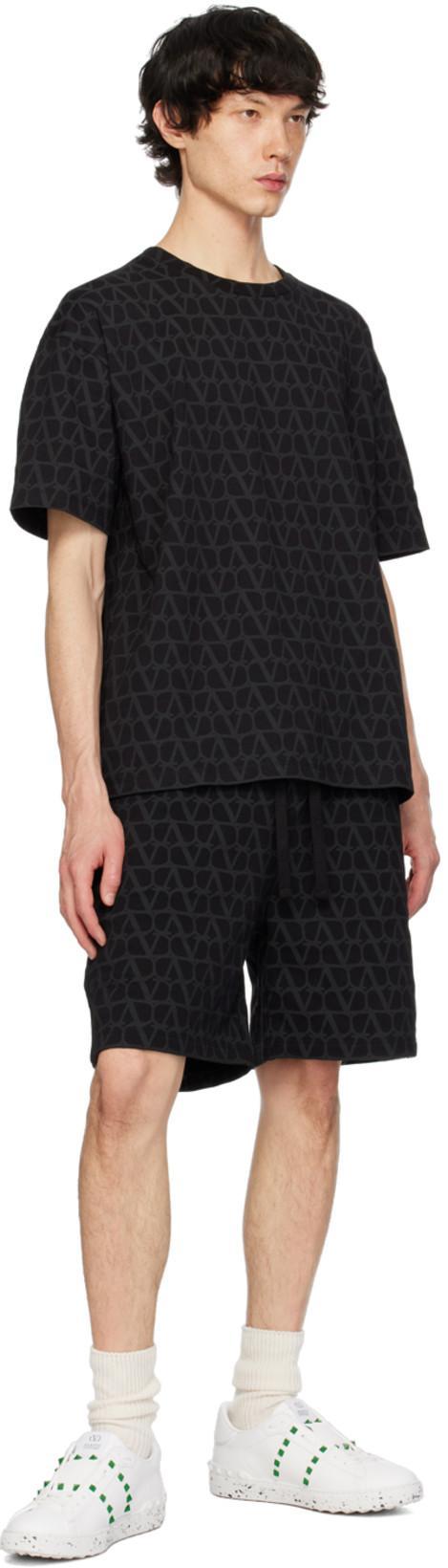 VALENTINO Canvas Iconograph Cotton T-shirt In Black