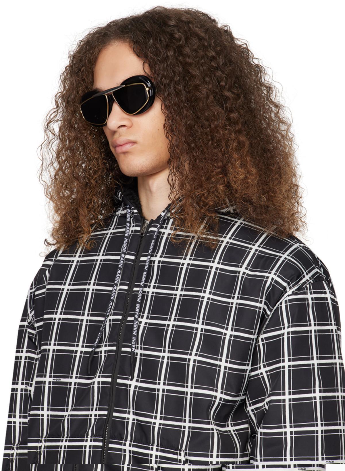MARNI Cropped Puffer Jacket With High Collar And Grid Check Pattern In Multi