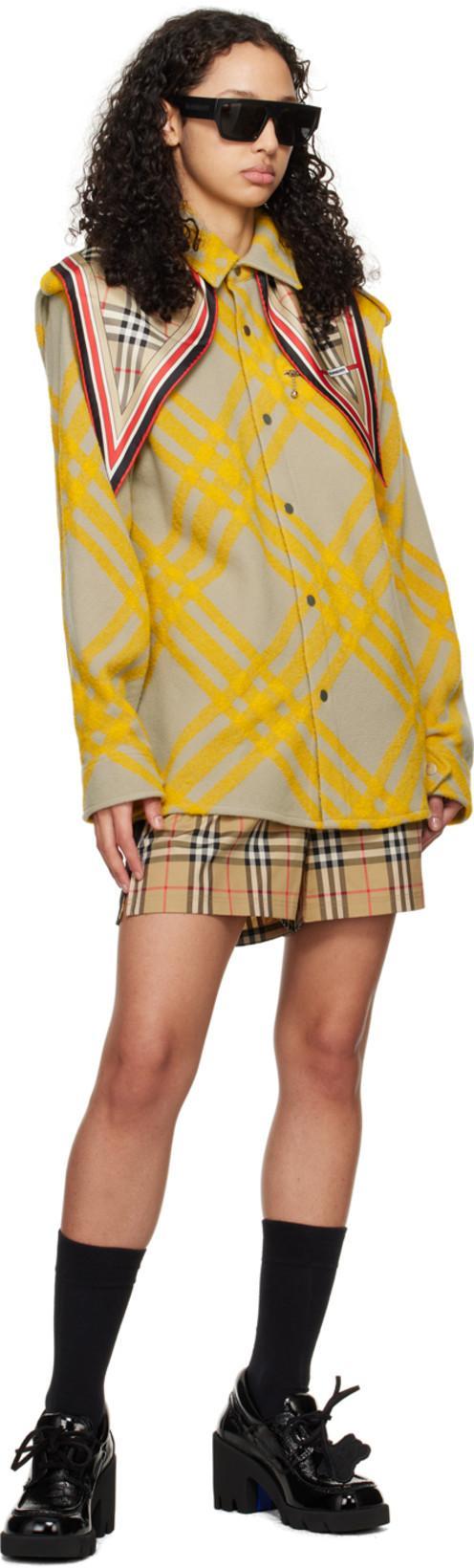 BURBERRY Marsett Icon Striped Silk Shorts In Archive Beige Check