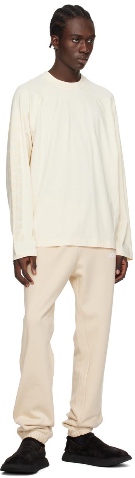 JACQUEMUS Le T-shirt Typo Long-sleeve Cotton T-shirt In Beige