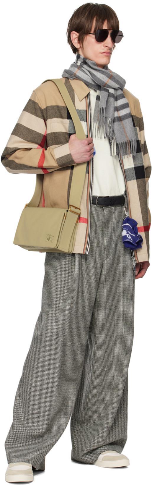 BURBERRY Check Print Lace-up Leather Sneakers In White