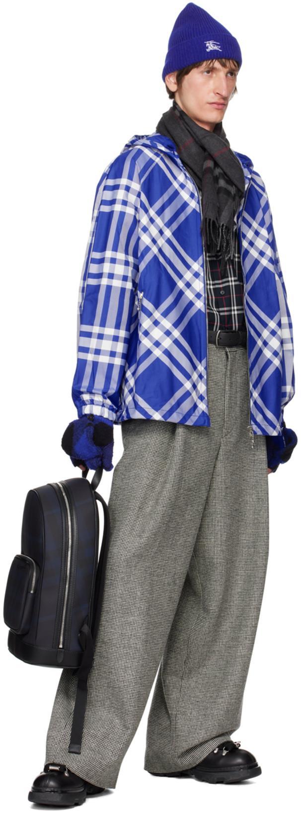 BURBERRY Blue & Black Argyle Wool Mittens In Knight + Black