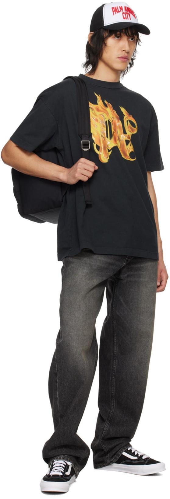 PALM ANGELS Burning Monogram Embellished Logo-print Cotton-jersey T-shirt In Gray