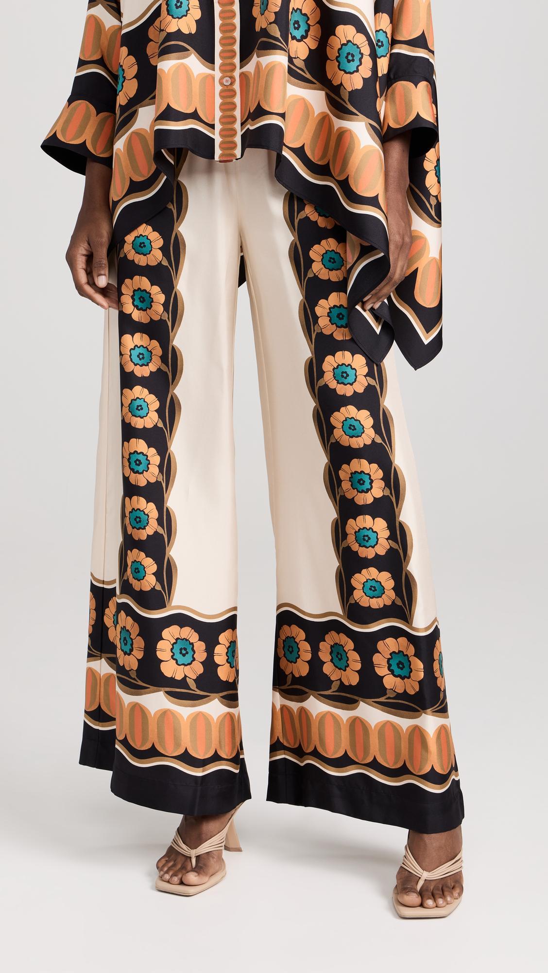 LA DOUBLEJ La Double J Printed Silk Wide-leg Trousers In Beige