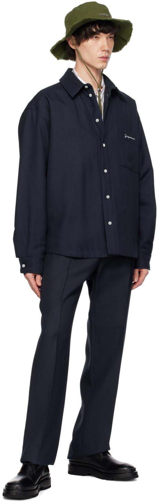 JACQUEMUS Virgin Wool Long-sleeve Shirt With Embroidered Logo In Black