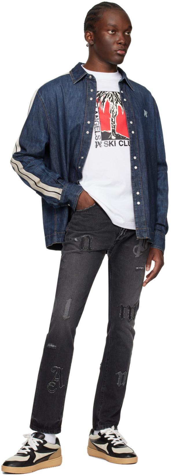 PALM ANGELS Monogram Track Denim Jacket In Black