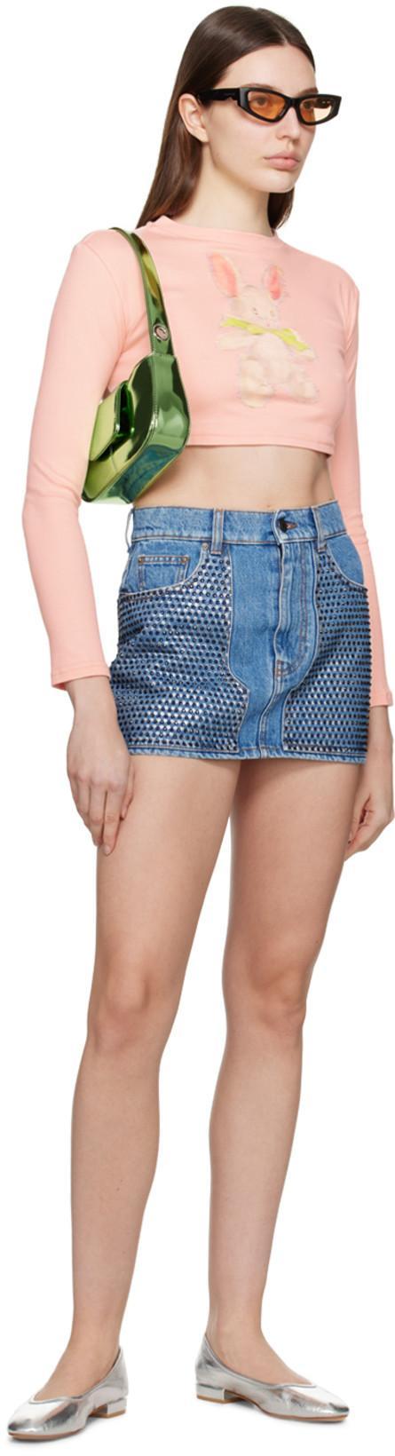 AREA Crystal Embellished Mini Skirt Medium Indigo