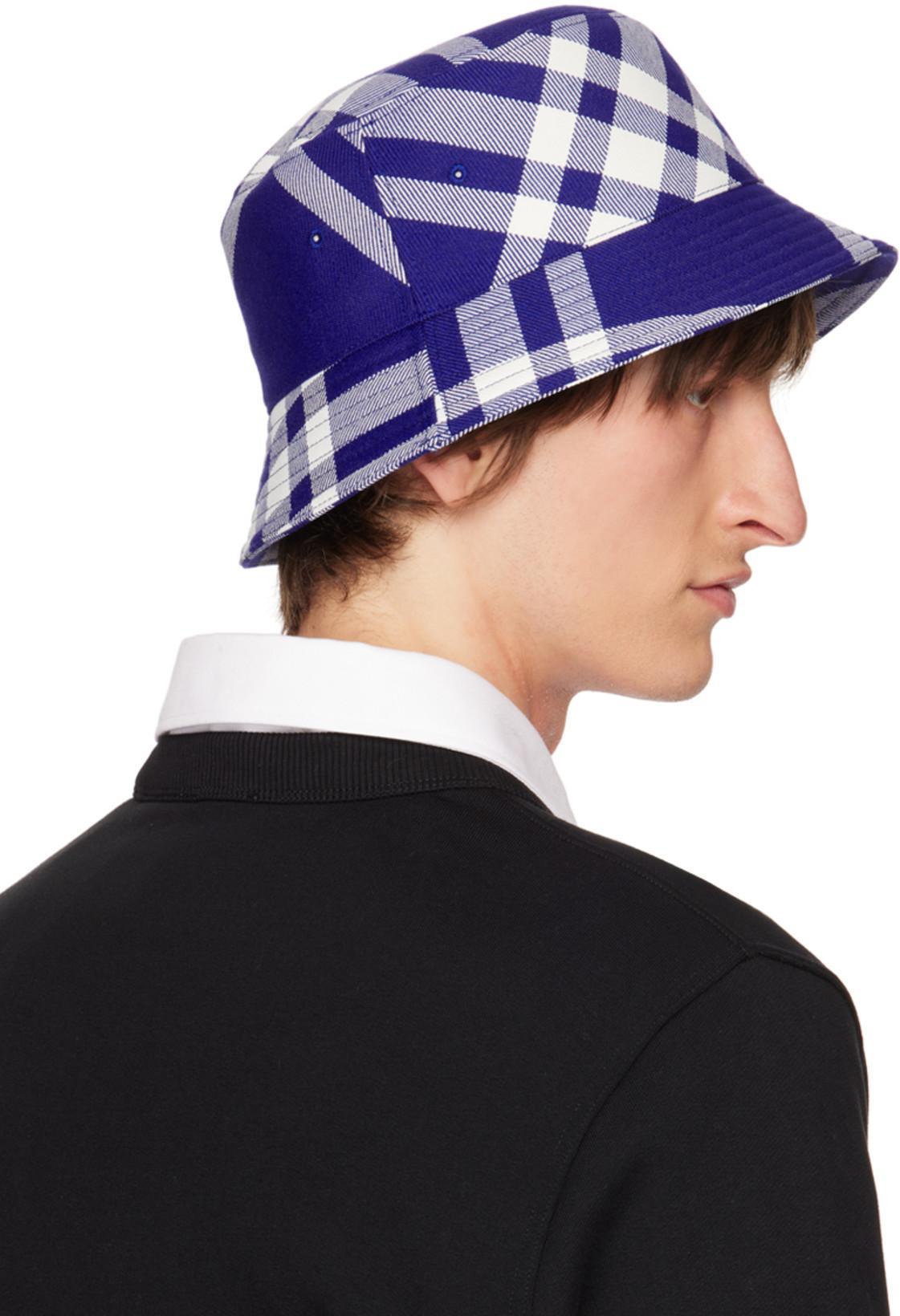 BURBERRY Check Wool-blend Bucket Hat In Blue