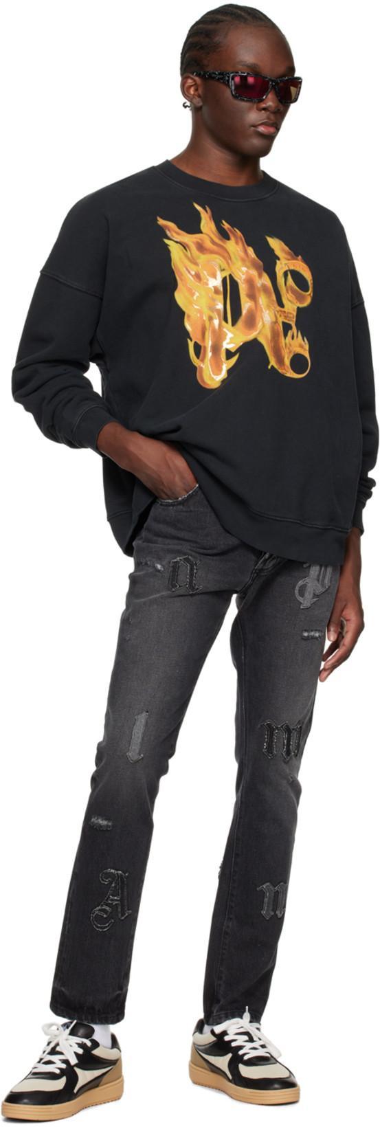 PALM ANGELS Burning Monogram Sweatshirt In Black