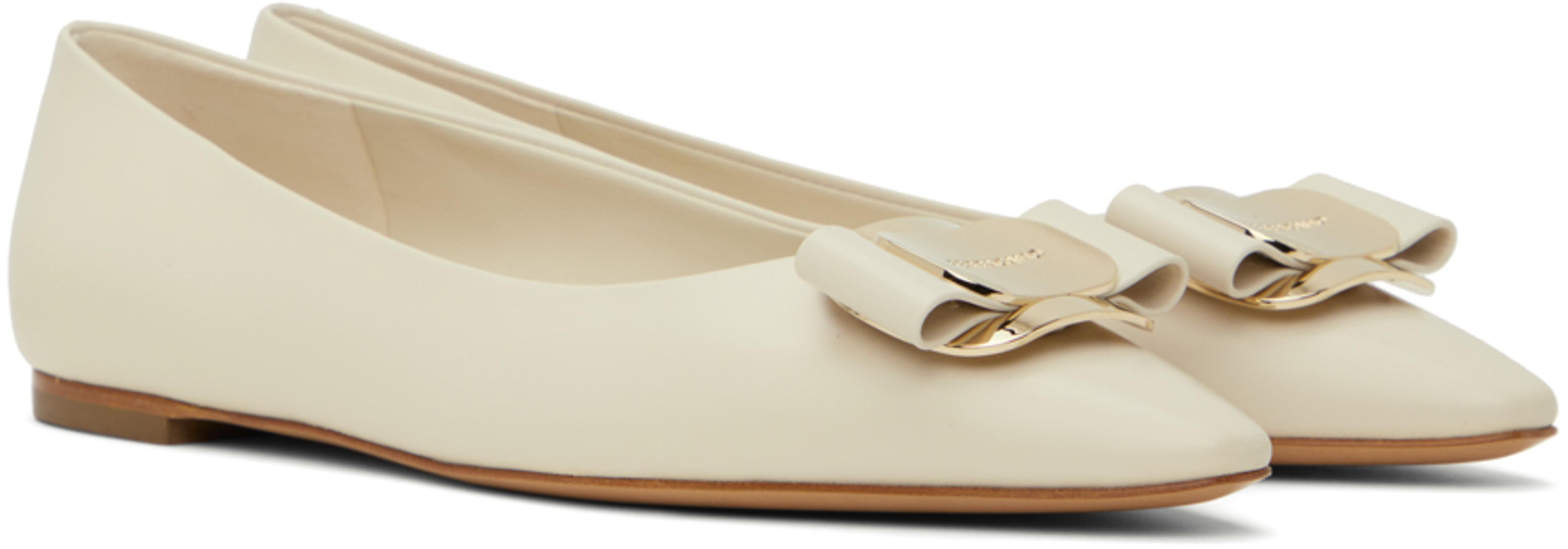 FERRAGAMO Zea Vara Bow Ballet Flats In Nappa Leather In Beige