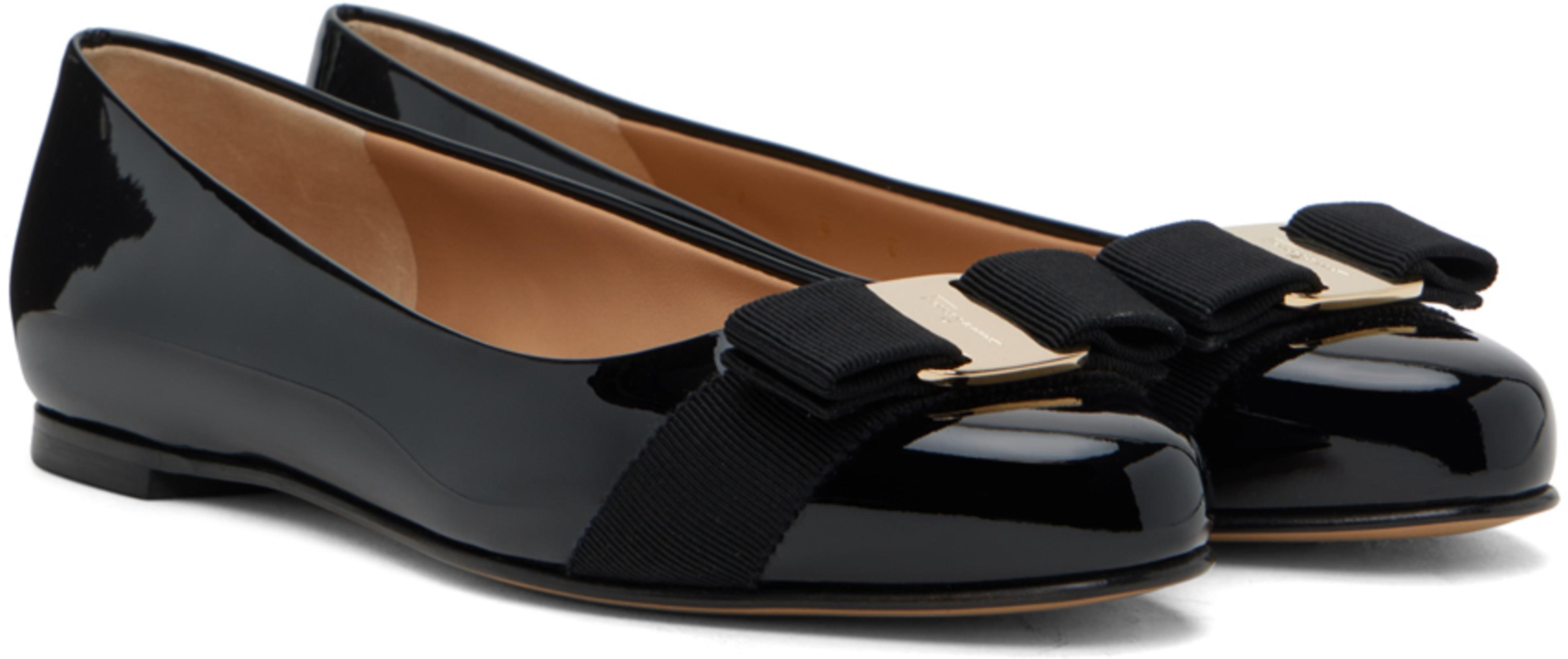 FERRAGAMO Varina Bow-embellished Patent-leather Ballet Flats In Black