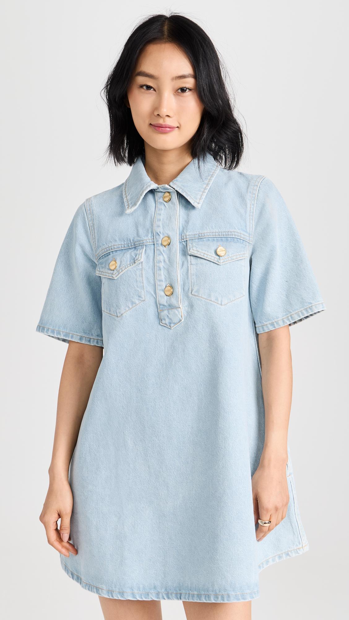 GANNI Cutline Organic Cotton Denim Minidress In Mid Blue Vintage