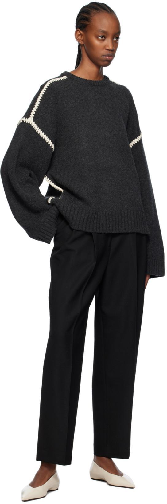 TOTÊME Toteme Sweater With Contrast Embroideries In Grey