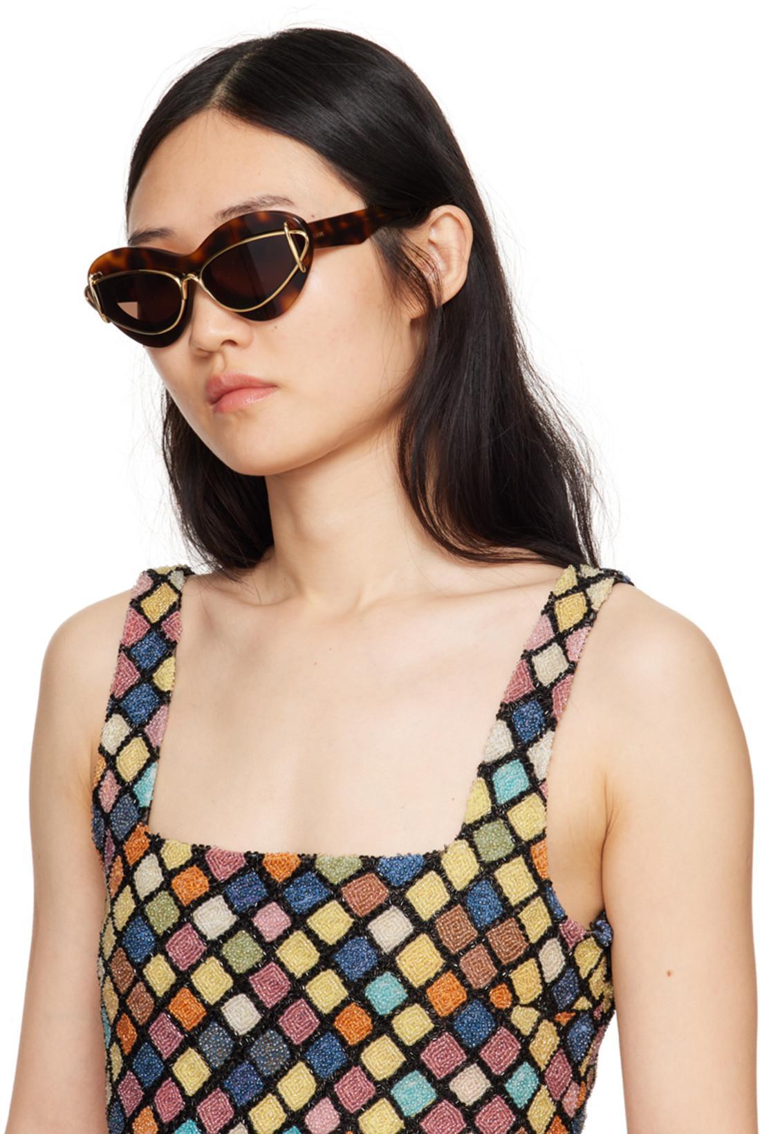 LOEWE Womens Double-frame Cat-eye Acetate And Metal Sunglasses Dark Havana In Multi