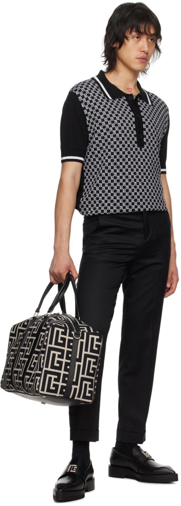 BALMAIN Pb Labyrinth Jacquard Knit Polo T-shirt In Black