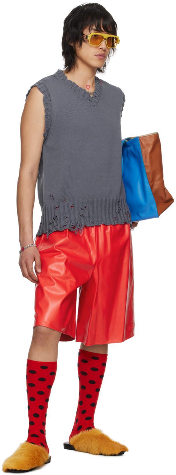 MARNI Elasticated-waist Leather Shorts In 00r65 Orangered