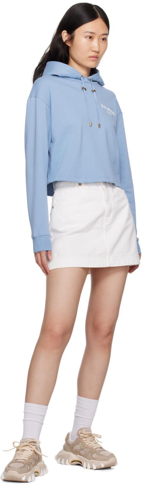 BALMAIN Trapeze Western Denim Mini Skirt In White