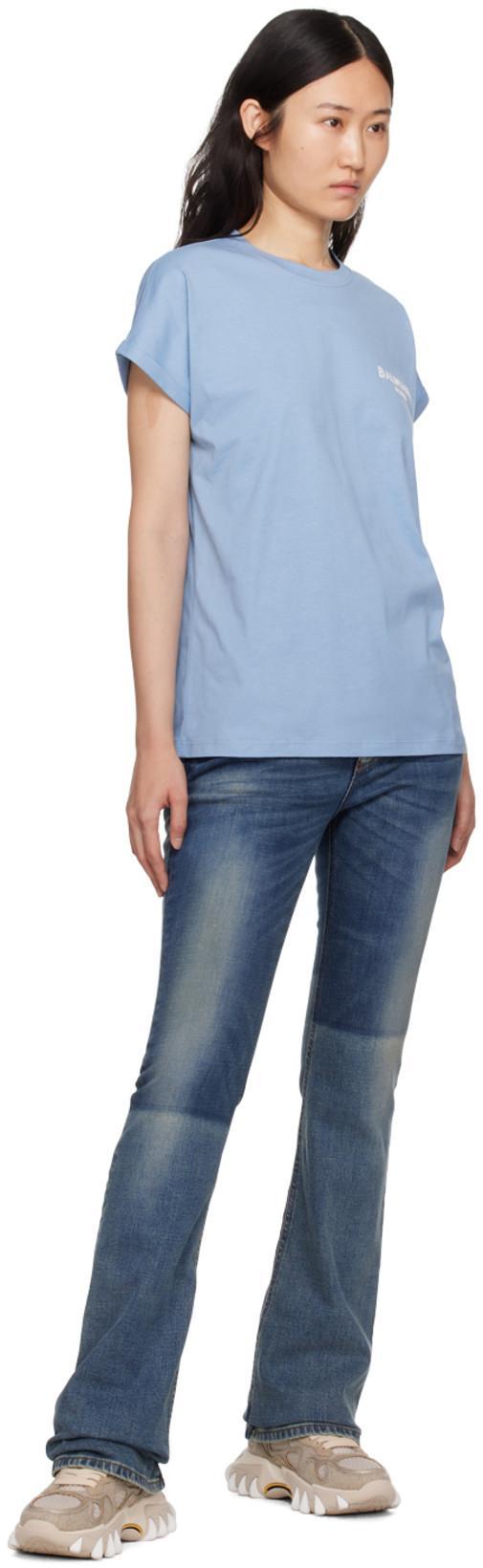 BALMAIN Logo-print Organic-cotton T-shirt In Blue