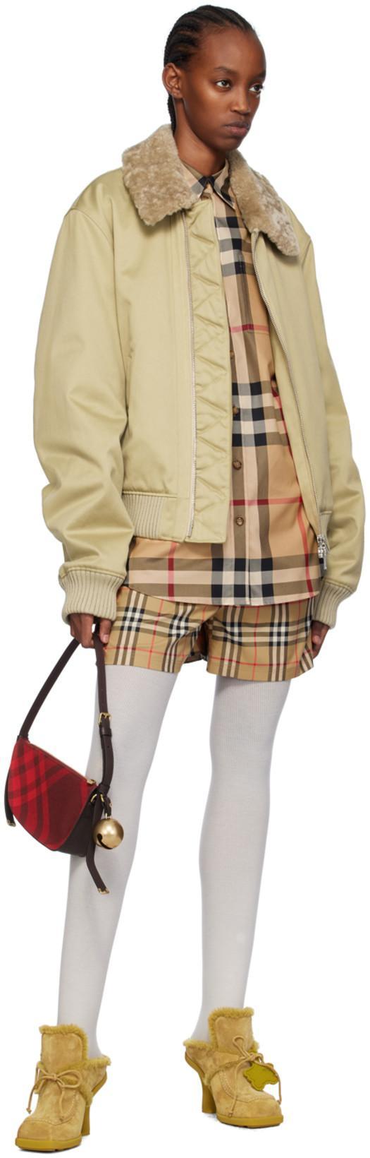 BURBERRY Marsett Icon Striped Silk Shorts In Archive Beige Check