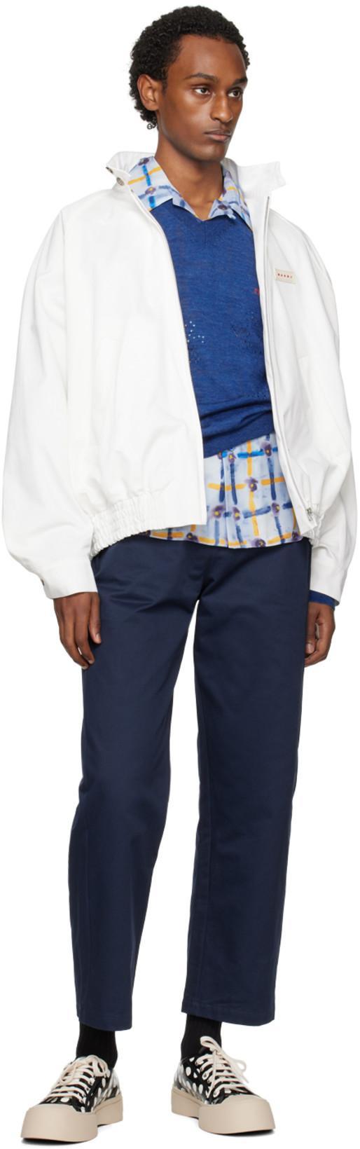 MARNI Mens Habotai Silk Saraband Print Bowling Shirt In Blue/yellow