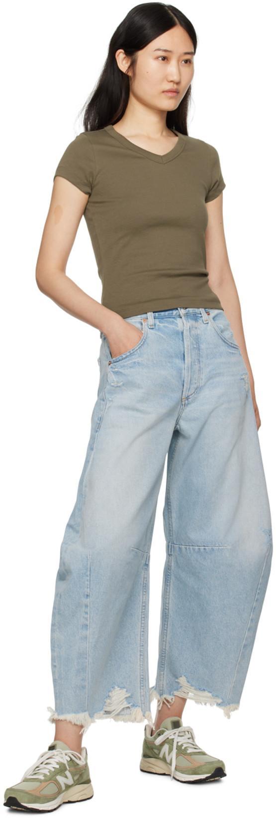 CITIZEN OF HUMANITY Horseshoe Distressed High-rise Wide-leg Jeans In Savahn Light Indigo