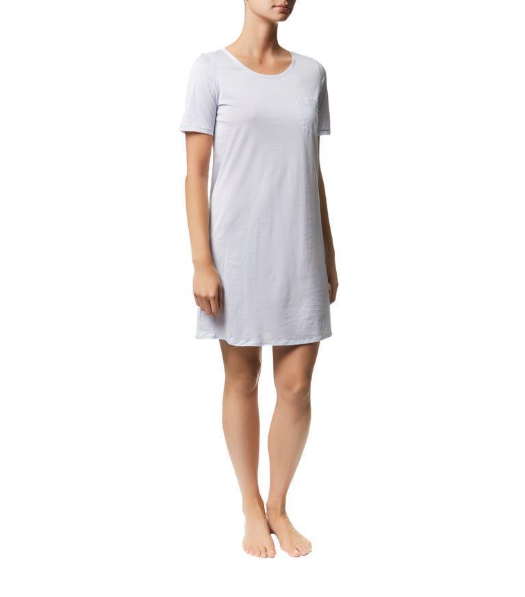HANRO Cotton Deluxe Round Neck Cotton Nightgown In Blue
