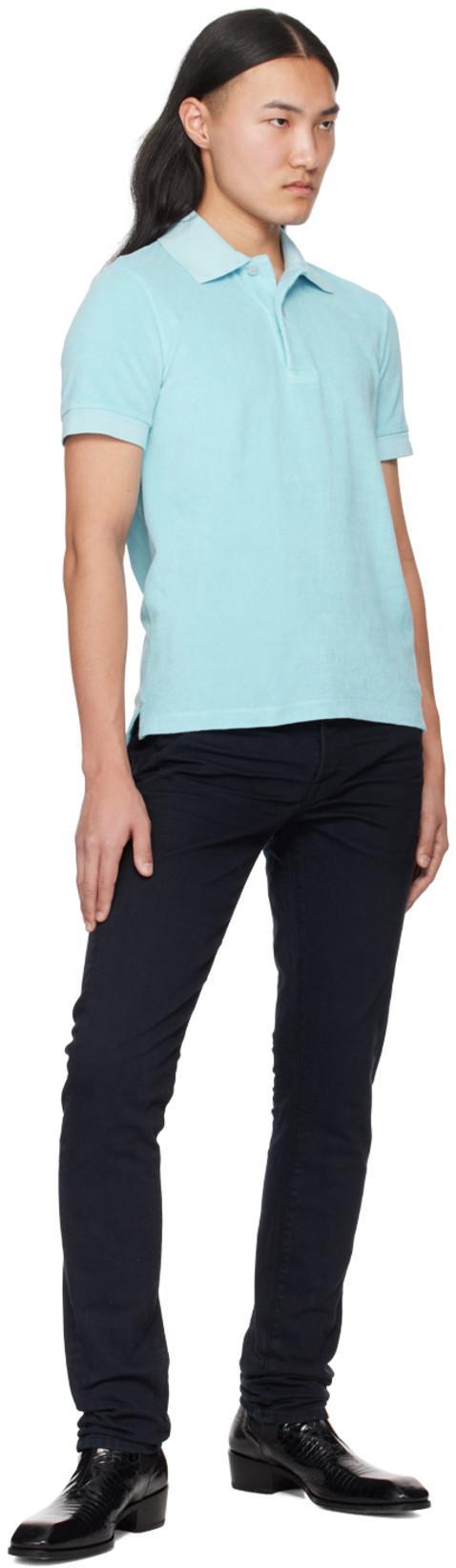 TOM FORD Cotton Pique Polo Shirt In Blue