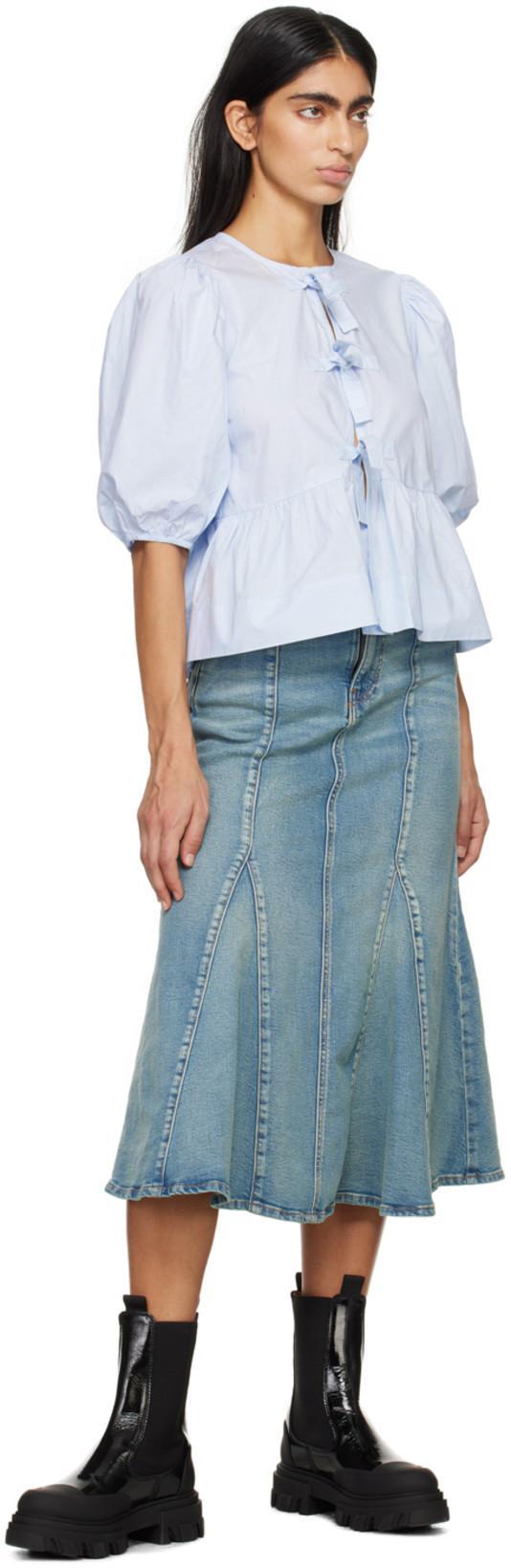 GANNI Pleated Denim Midi Skirt In Multi