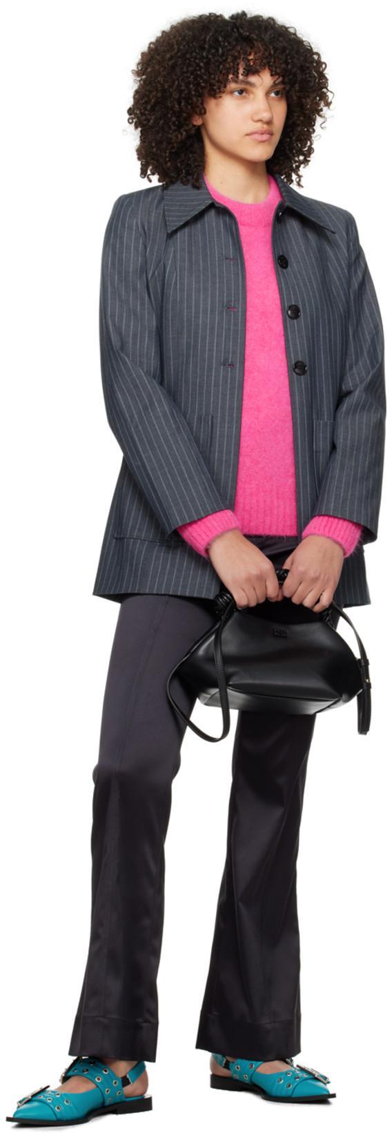 GANNI Double Satin Flared Trousers In Black