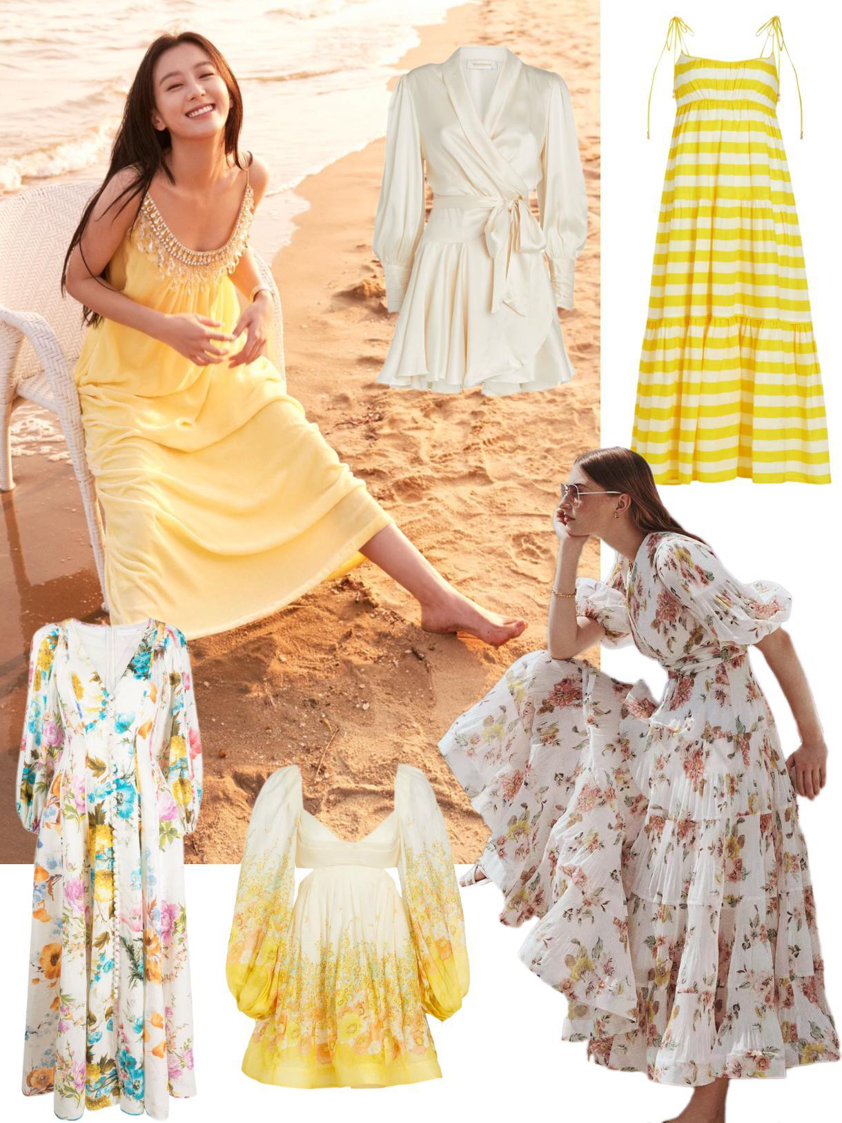 ZIMMERMANN Alight Striped Linen Midi Dress In Yellow Cream Stripe