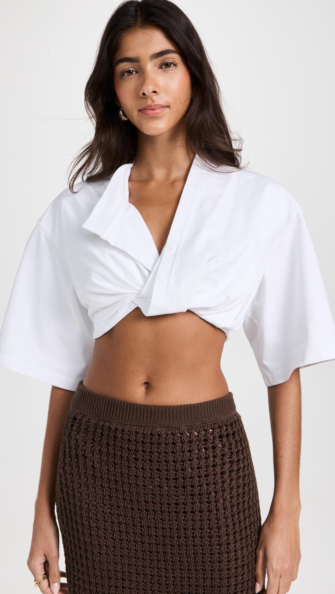 JACQUEMUS La Chemise Capri Linen Wrap Shirt In Ecru