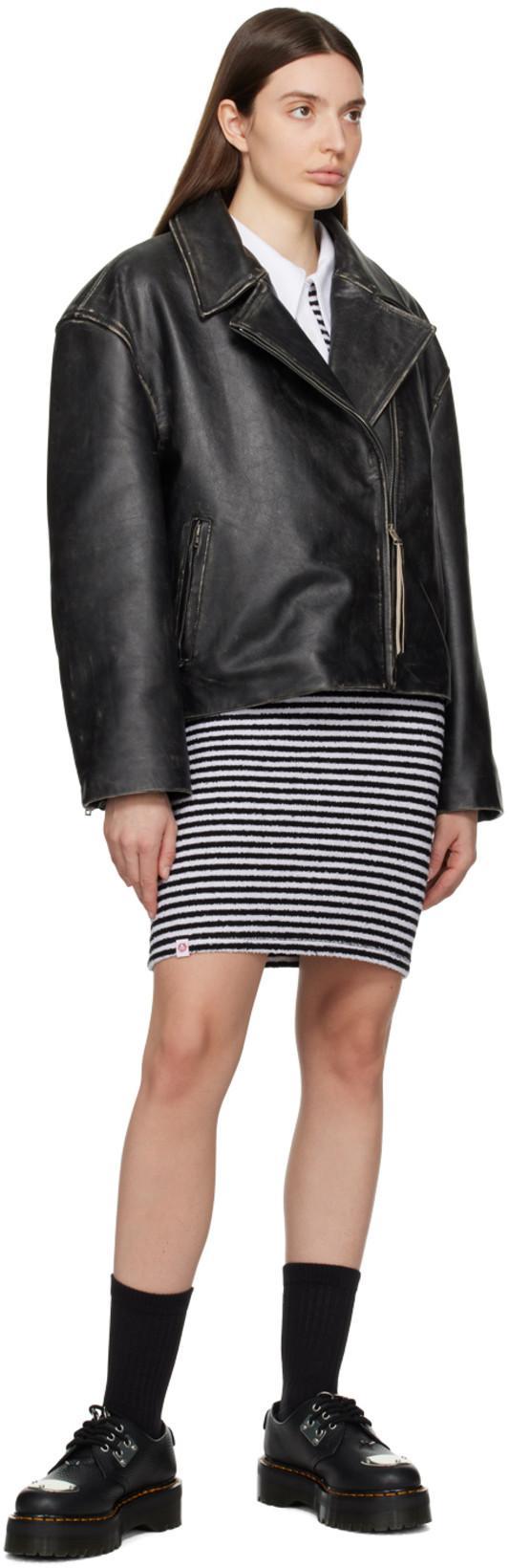 ACNE STUDIOS Women Black Biker Jacket In Vintage Looking Leather Woman