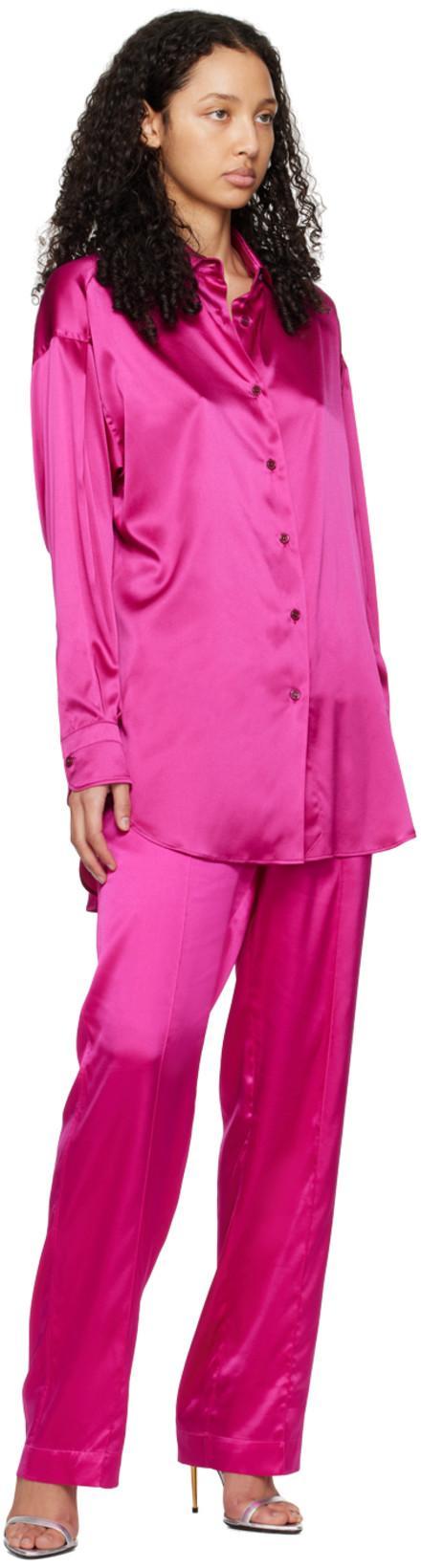 TOM FORD Fuchsia Satin Pants With Logo On Waistband In Stretch Silk Woman In Purple