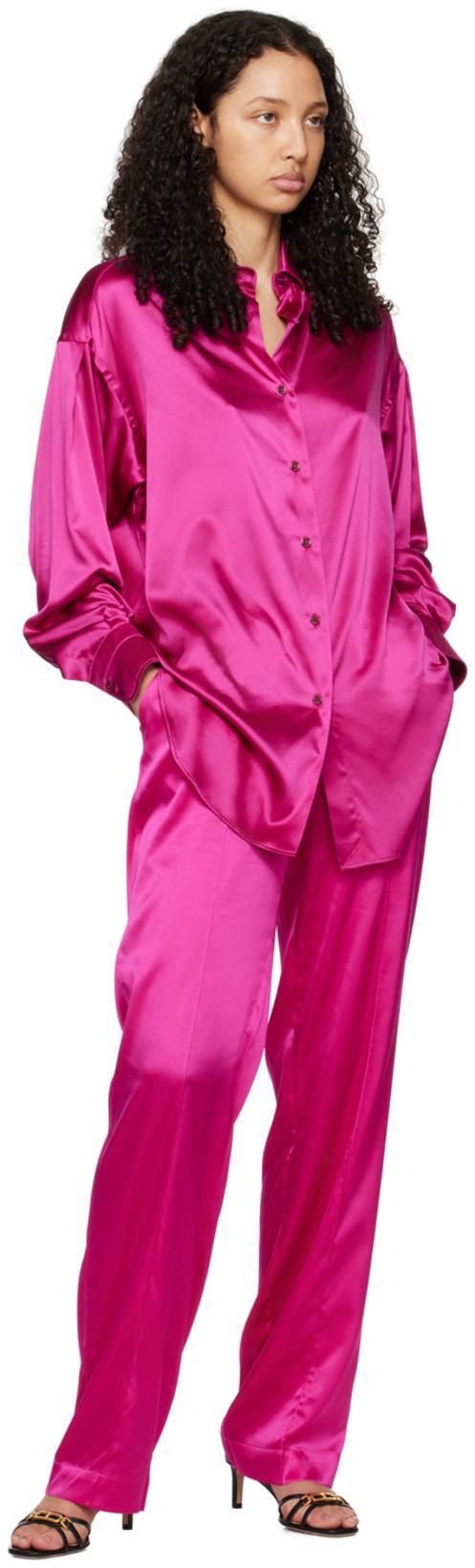 TOM FORD Fuchsia Satin Pants With Logo On Waistband In Stretch Silk Woman In Purple
