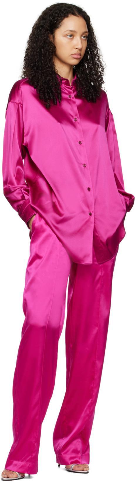 TOM FORD Fuchsia Satin Pants With Logo On Waistband In Stretch Silk Woman In Purple