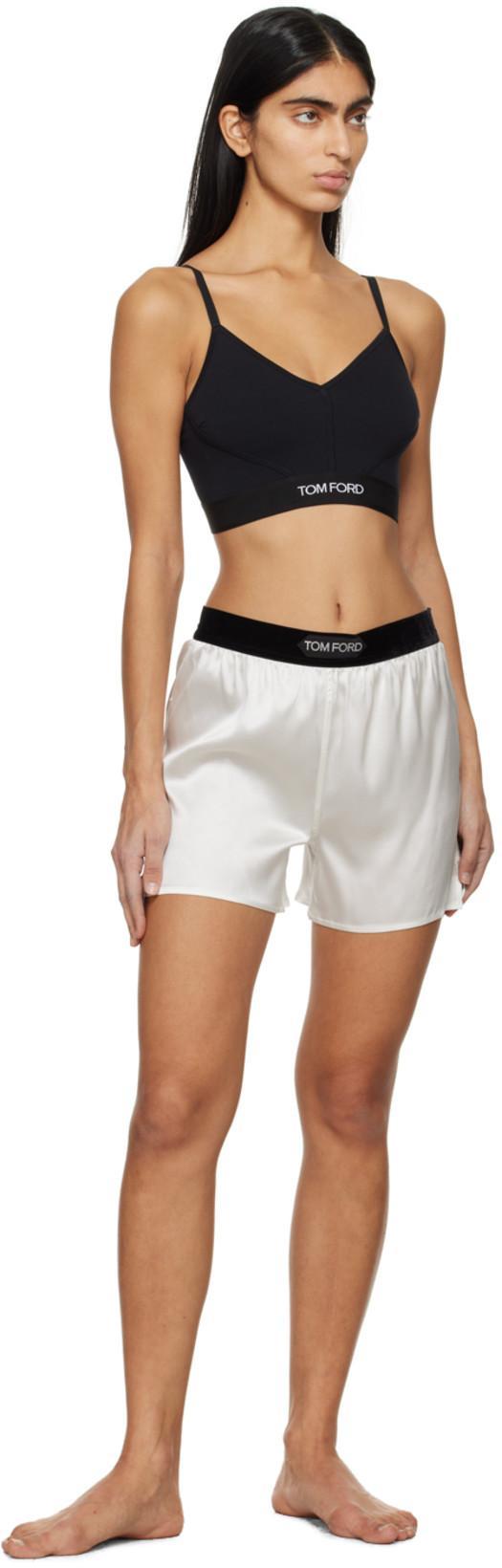 TOM FORD Logo Silk Satin Mini Shorts In Ecru