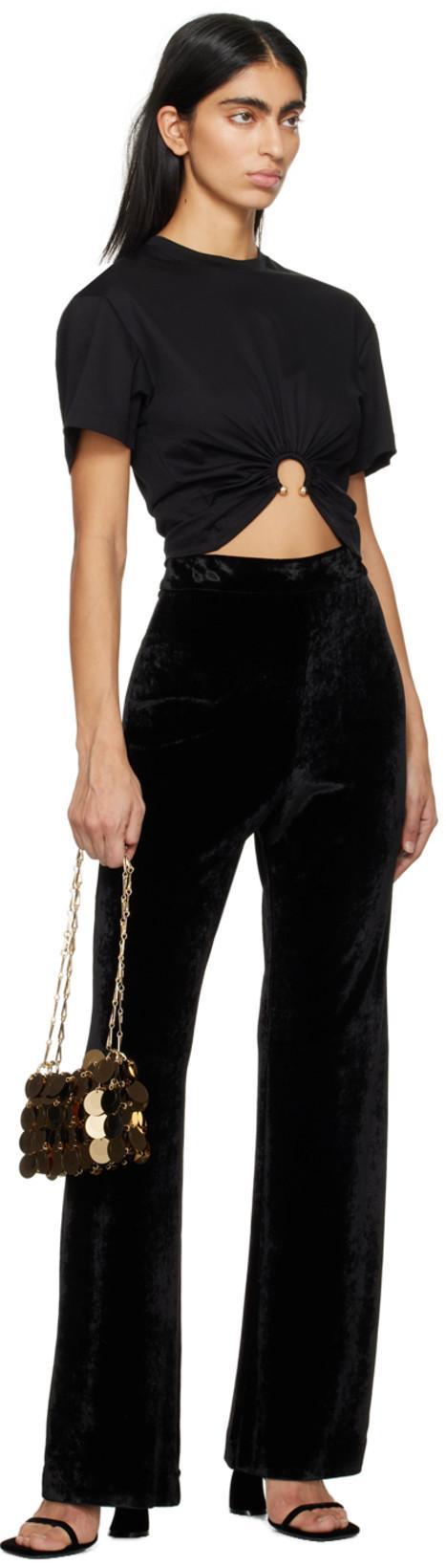 RABANNE Black Cotton Cropped T-shirt With Piercing