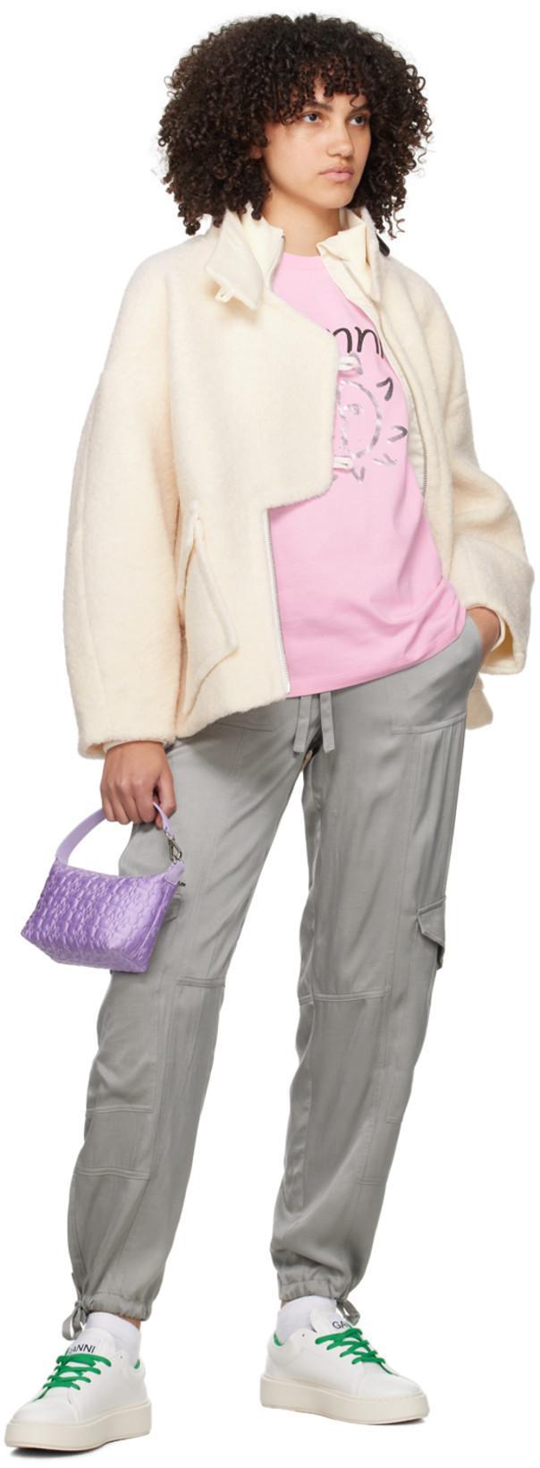 GANNI Bouclã© Wool Blend Over Jacket In White