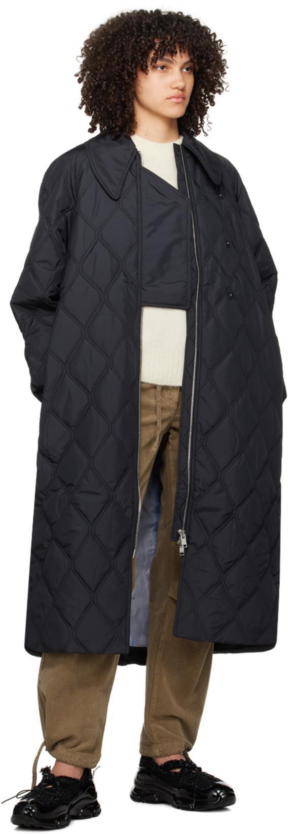 GANNI Quilted Recycled Ripstop Maxi Coat In Black