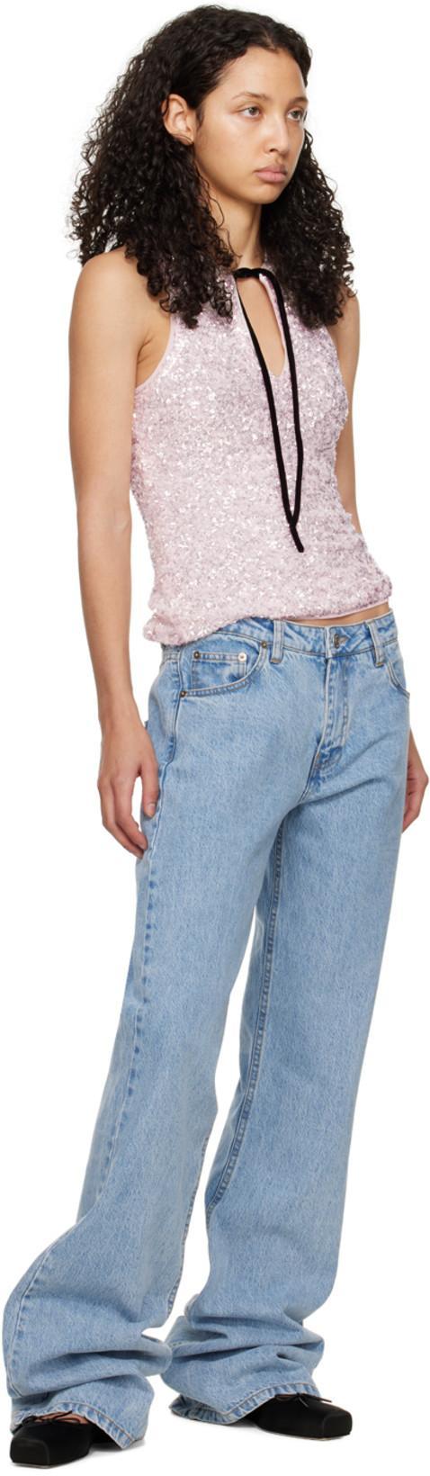 GANNI V-neck 3d Sequin Top In Pink