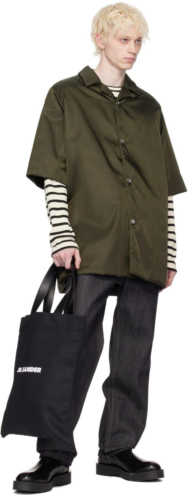 JIL SANDER Logo Print Cotton-linen Blend Tote Bag In Black