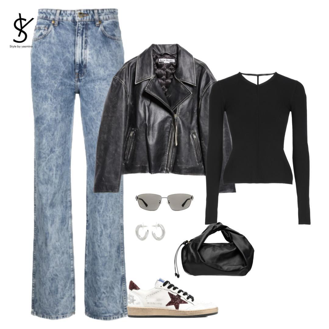 ACNE STUDIOS Women Black Biker Jacket In Vintage Looking Leather Woman